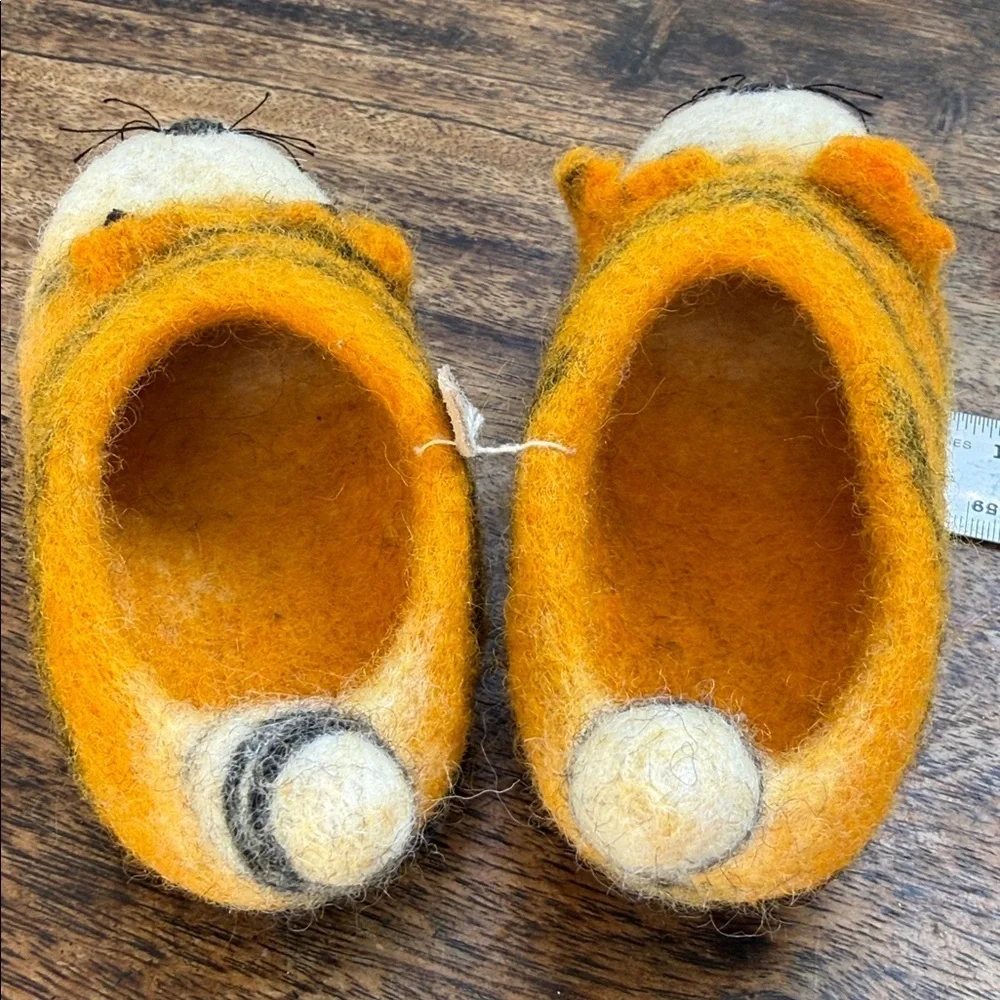 Artisan hand made hand felted pure wool Tiger Slippers for Kids
